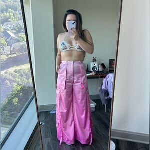 SofiTukker Wet Tennis ‘Guava Stage Pants’ Pink Satin Cargo Pants (Sold Out!)